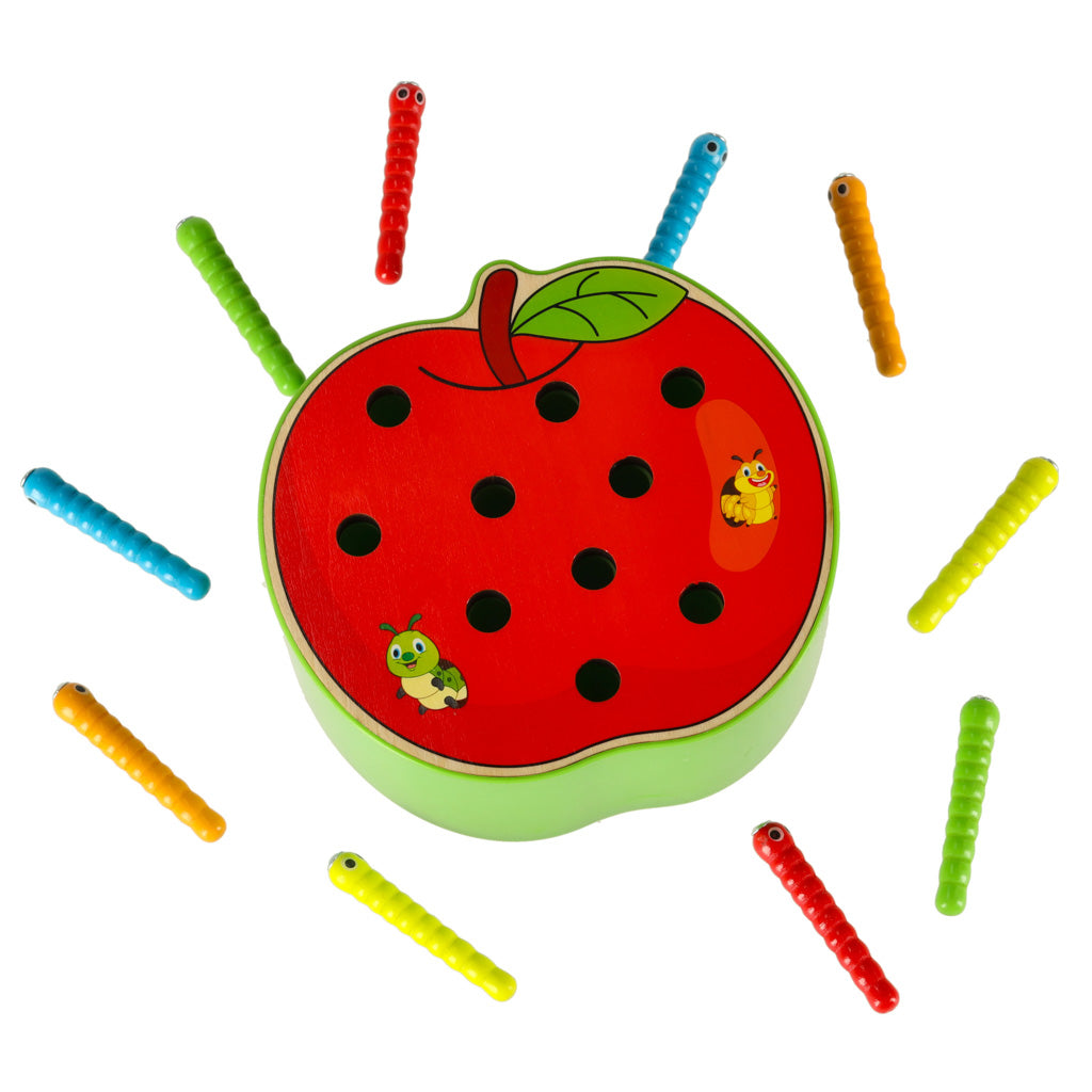 Magnetic Caterpillar Catching Game Wooden Apple Montessori Toy