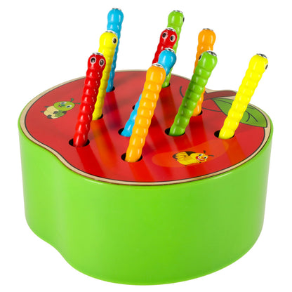 Magnetic Caterpillar Catching Game Wooden Apple Montessori Toy