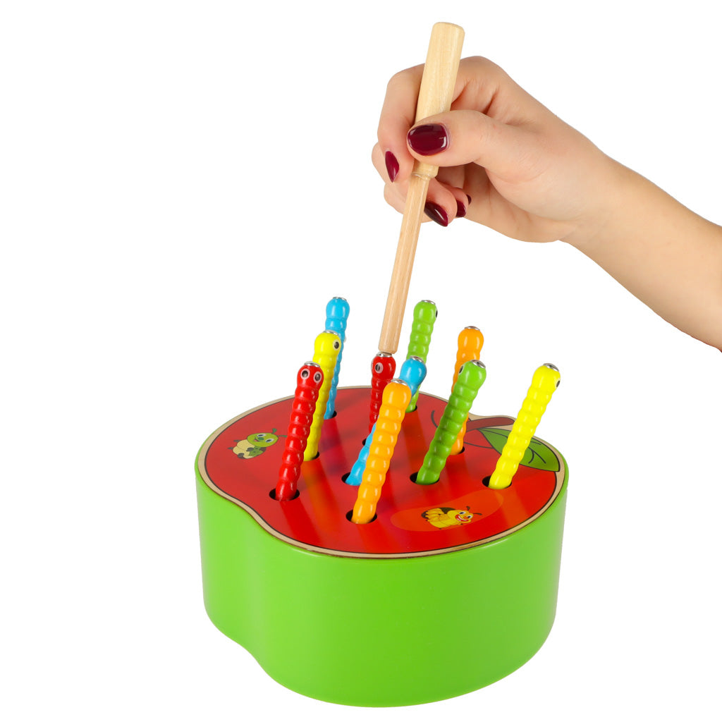 Magnetic Caterpillar Catching Game Wooden Apple Montessori Toy