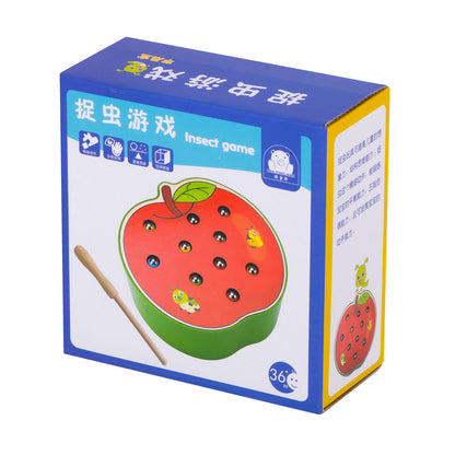 Magnetic Caterpillar Catching Game Wooden Apple Montessori Toy