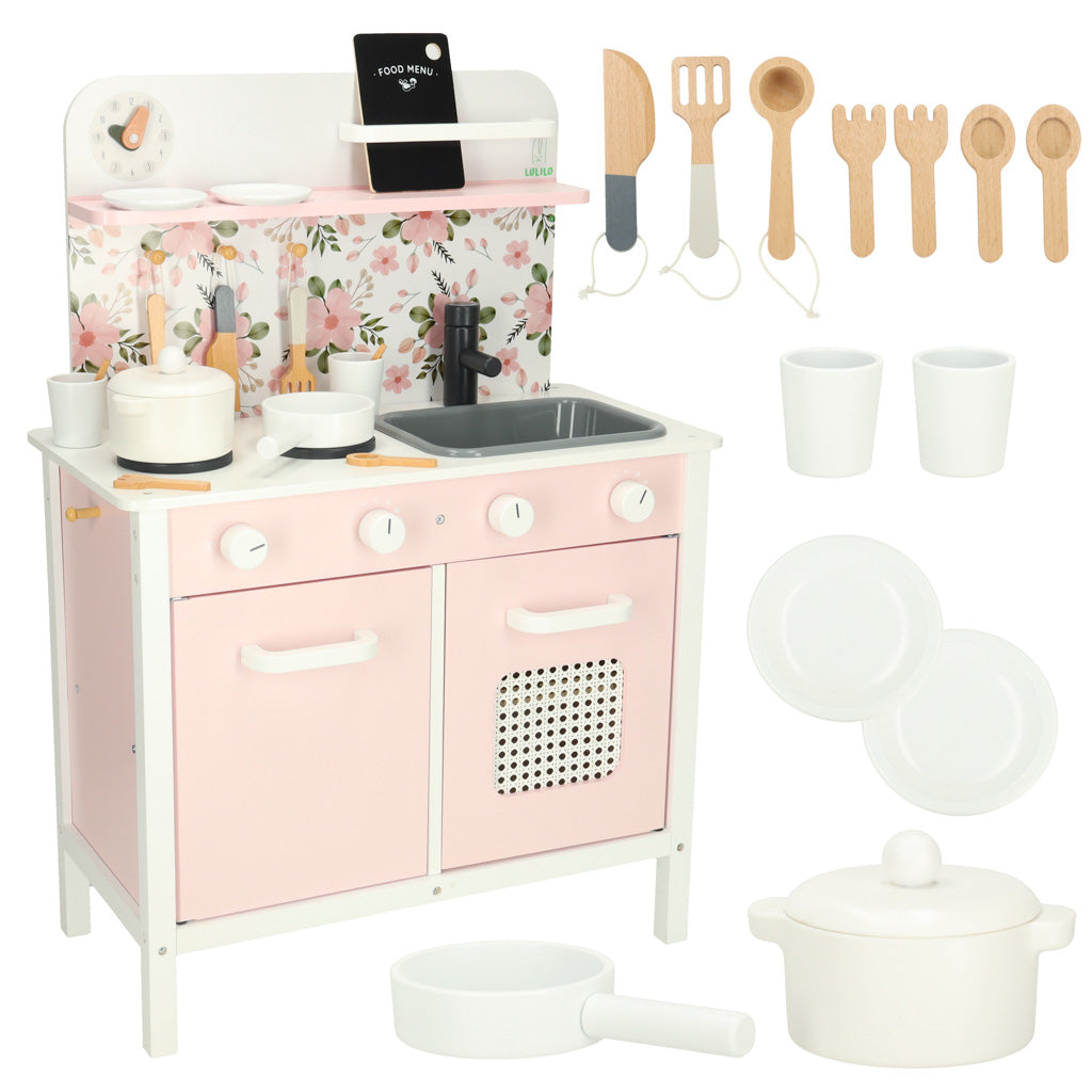 Wooden Play Kitchen for Kids – LULILO FLORA Pink