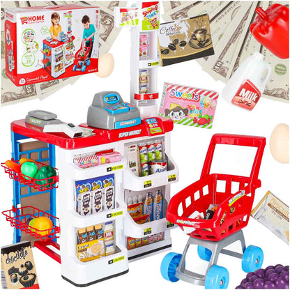 Kids Supermarket Play Set with Cash Register & Shopping Cart 47PCS