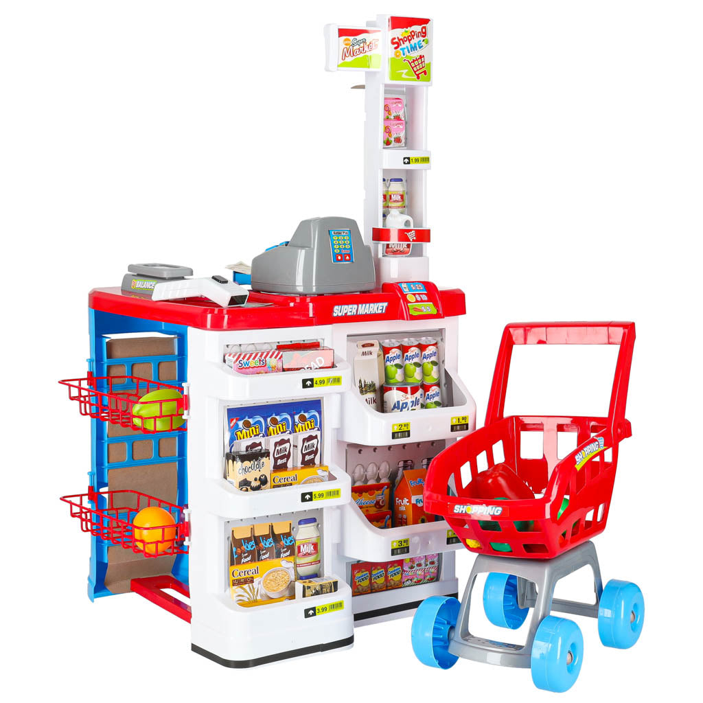 Kids Supermarket Play Set with Cash Register & Shopping Cart 47PCS
