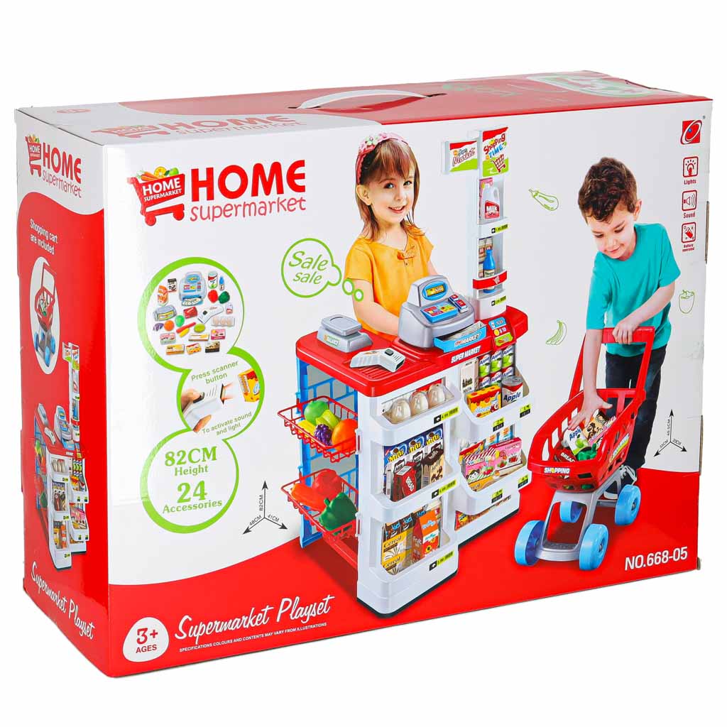 Kids Supermarket Play Set with Cash Register & Shopping Cart 47PCS