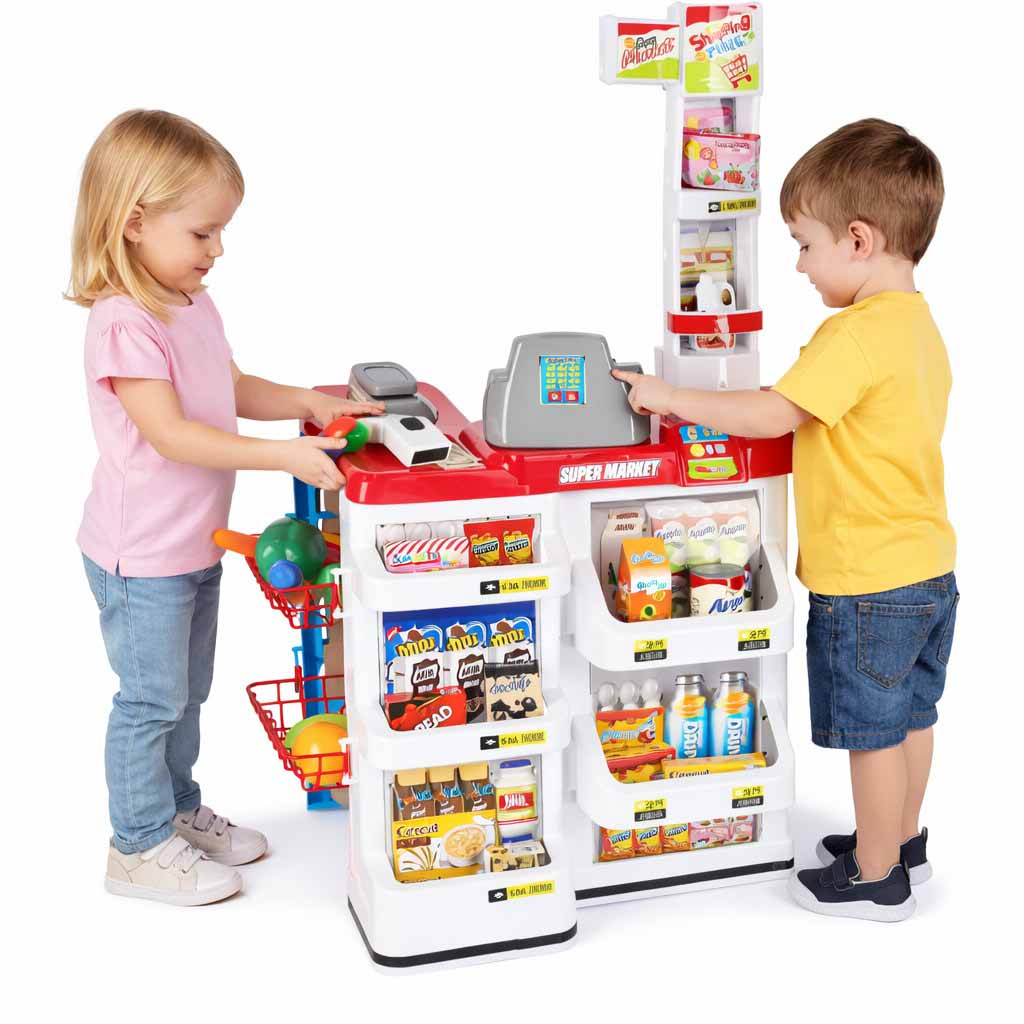 Kids Supermarket Play Set with Cash Register & Shopping Cart 47PCS