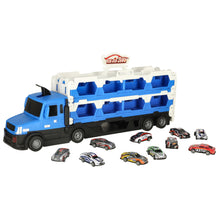 Automobilių Transporteris Sunkvežimis su 10 Automobilių ir Lenktynių Trasa – Mėlynas