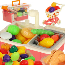 54-Piece Kids Kitchen Sink Play Set – Fruits & Vegetables